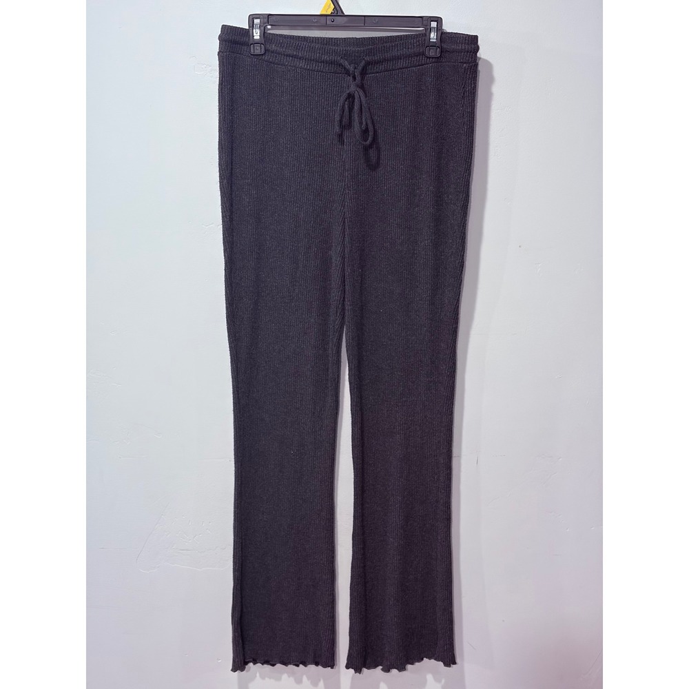 Lucky Brand Womens Charcoal Gray Ribbed Knit Drawstring Wide Leg Lounge Pants L